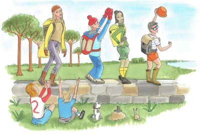 Illustrationen viser en masse børn, der leger i naturen