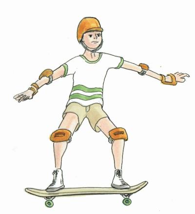 Illustration af dreng, der står på skateboard
