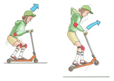 Illustration af dreng, der hopper på løbehjul