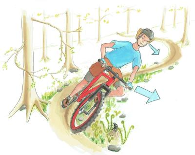 Illustration af dreng, der cykler gennem skoven på MTB