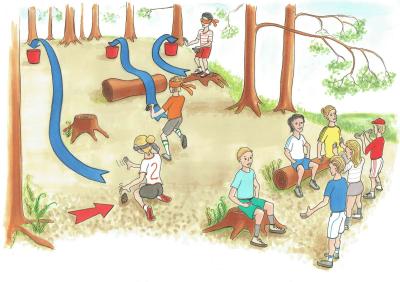 Illustration af børn der leger lege i naturen